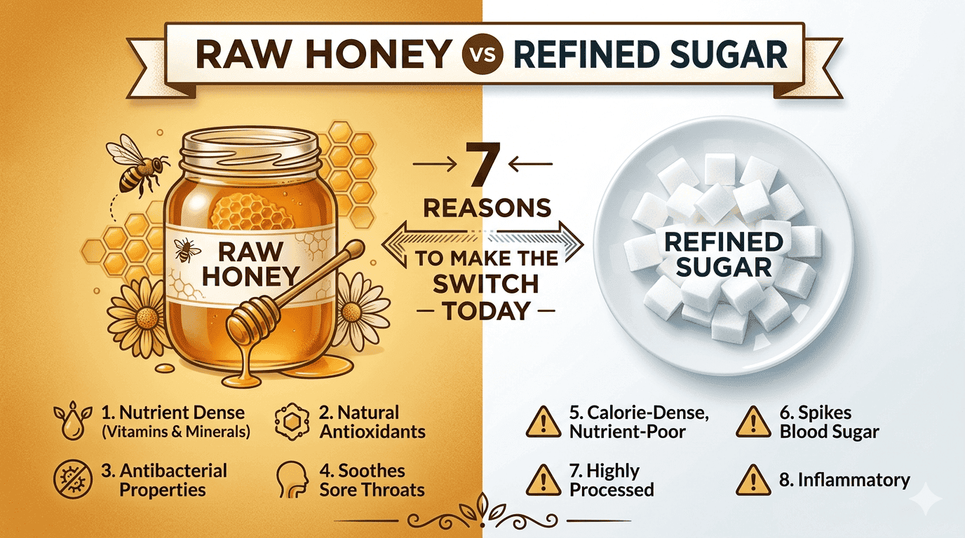 Raw Honey vs Refined Sugar: 7 Reasons to Make the Switch Today