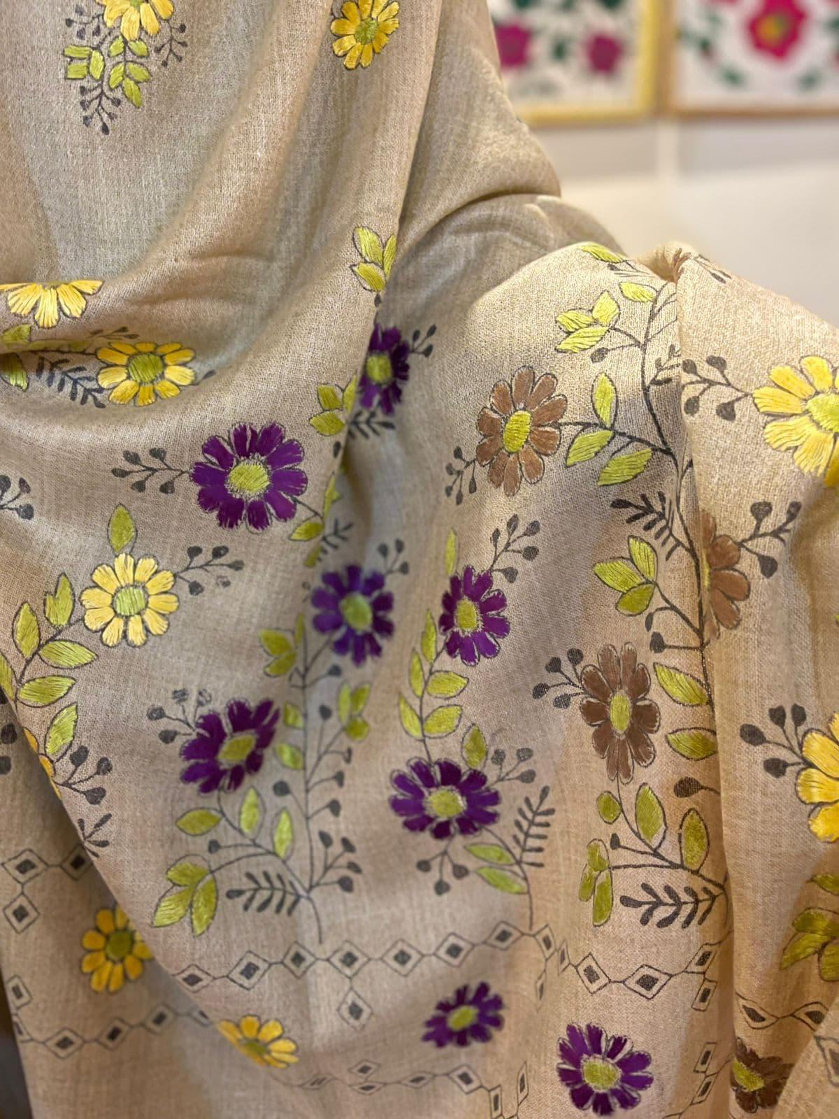 Blue and Yellow Flower shawl for women