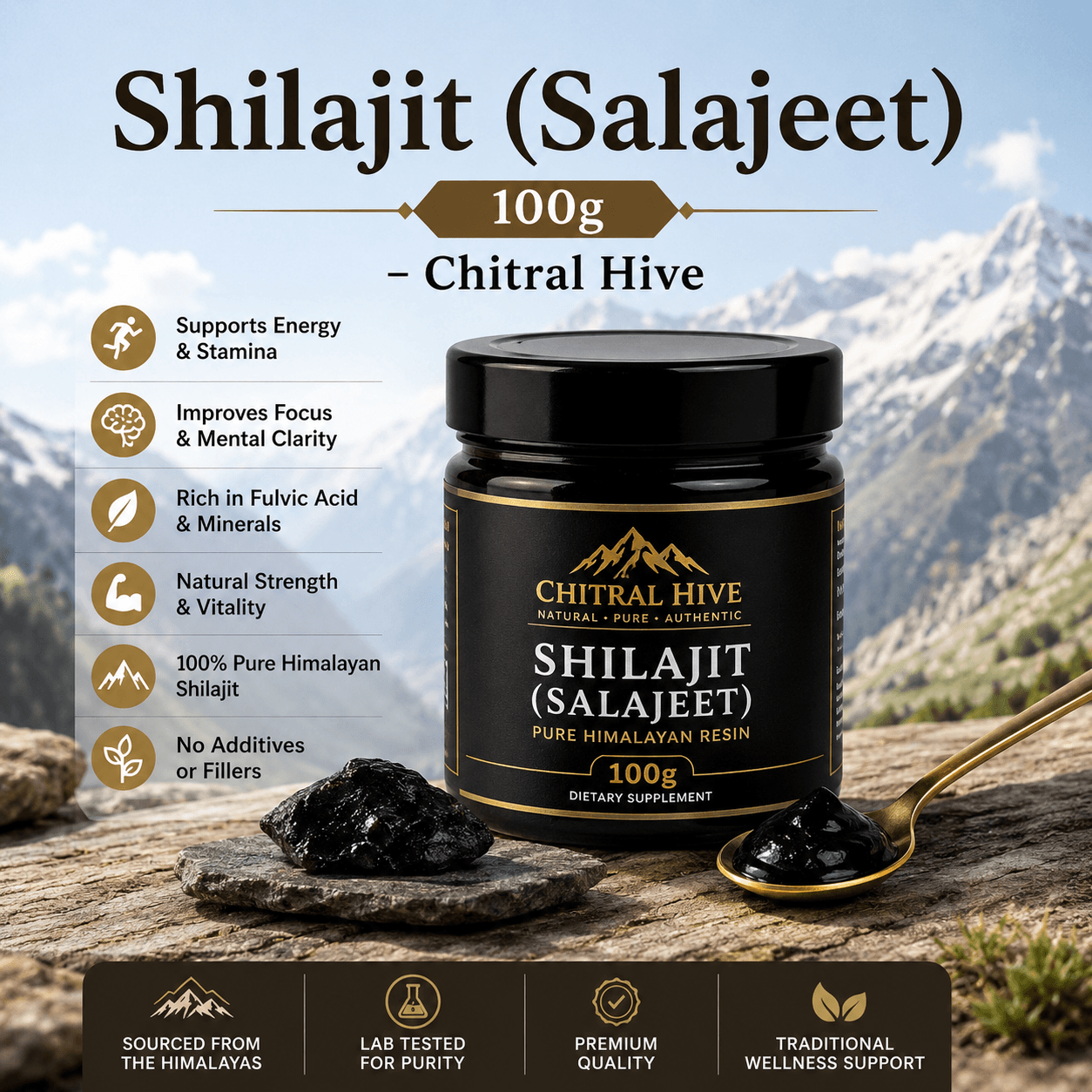 Buy Pure Himalayan Shilajit (Salajeet) 100g Online in Pakistan | Chitral Hive