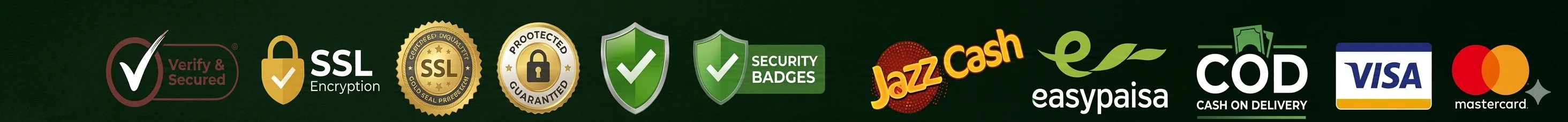 JazzCash · Easypaisa · COD · Visa · Mastercard · SSL Secured